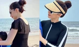 Lộ diện "nàng hậu kín đáo nhất showbiz": Đi biển mà mặc còn kín hơn dân công sở!