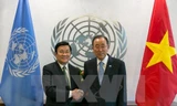Chủ tịch nước Trương Tấn Sang gặp Tổng thư ký Liên hiệp quốc Ban Ki-moon. Ảnh: TTXVN 