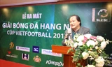 TTK Liên đoàn bóng đá Hà Nội Phan Anh Tú tại lễ công bố giải bóng đá hạng Nhì-cúp Vietfootball lần 1-2018 tại Hà Nôi ngày 13/3.