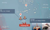 Vị trí mới của giàn khoan 981 (ảnh lớn-nguồn Vnexpress, đồ họa của Đồng Nguyên Anh), Giàn khoan 981 và tàu ngư dân Lý Sơn từng bị tàu Trung Quốc đâm chìm. 