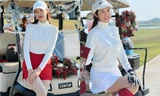 Hoa hậu Đỗ Mỹ Linh, Ngọc Hân đọ dáng gợi cảm khi đón Giáng Sinh sớm trên sân golf