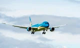 Hình ảnh chiếc máy bay B787-9 đầu tiên của VNA thực hiện chuyến bay thử đầu tiên. 