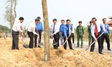 Lãnh đạo tỉnh Nghệ An và TƯ đoàn đang trồng cây lưu niệm bên Khu di tích Truông Bồn.