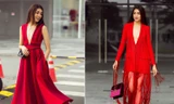 Á hậu Lệ Hằng diện váy xẻ sâu táo bạo xuống phố đầu năm