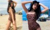 Con gái Lưu Thiên Hương 15 tuổi mặc đồ bơi họa tiết da báo, tạo dáng sexy