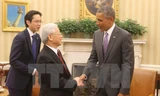 Tổng Bí thư Nguyễn Phú Trọng và Tổng thống Hoa Kỳ Barack Obama đã có cuộc hội đàm chính thức tại tại phòng Bầu dục ở Nhà Trắng. Ảnh: Trí Dũng/TTXVN.