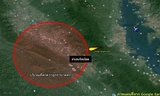 Vùng bị thiên thạch tác động được khoanh tròn màu đỏ ở Sai Yok, tỉnh Kanchanaburi. Ảnh: Narit.