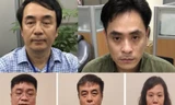 Ông Trần Hùng cùng một số bị can trong vụ án sách lậu.