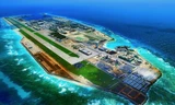 Đá Chữ Thập bị Trung Quốc cải tạo thành đảo nhân tạo rồi xây dựng nhiều công trình trên đó Ảnh: People’s Daily