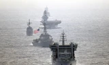 Tàu chiến của bốn nước Mỹ, Nhật, Ấn Độ và Philippines tập trận trên biển Đông từ 2-8/5 ảnh: hải quân Nhật Bản