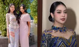 Hoa hậu Thanh Thủy diện trang phục truyền thống Indonesia khi tham dự sự kiện