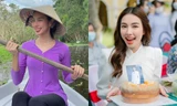 Hoa hậu Thùy Tiên mặc áo bà ba, được tặng bánh bông lan trứng muối khi đến An Giang