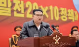 Chủ tịch Triều Tiên Kim Jong Un phát biểu tại lễ khởi công ngày 28/2. (Ảnh: KCNA)