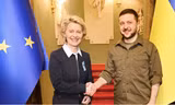 Chủ tịch Uỷ ban Châu Âu Ursula von der Leyen gặp Tổng thống Ukraine Volodymir Zelensky tại Kiev ngày 8/4/2022. (Ảnh: EU Commission)