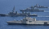 Đội hình các tàu chiến của Mỹ, Nhật, Úc và Philippines trong đợt hoạt động chung. (Ảnh: CNA)