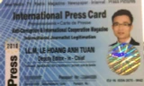 International Press Card - Thẻ Nhà báo Quốc tế có hiệu lực trong năm 2018 của Nhà báo Quốc tế, Thạc sĩ Luật học Lê Hoàng Anh Tuấn 