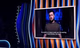 Tổng thống Ukraine Volodymyr Zelensky có bài phát biểu ghi hình trước tại lễ trao giải Grammys tối 3/4. (Ảnh: AP)