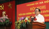 Bí thư Thành ủy Hà Nội Hoàng Trung Hải phát biểu tại hội nghị.