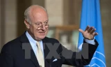 Đặc phái viên Liên hợp quốc, ông Staffan de Mistura, phát biểu tại trụ sở Liên minh châu Âu ở Geneva (Thụy Sỹ) ngày 26/5. (Nguồn: EPA/TTXVN)