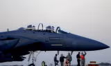 Một máy bay chiến đấu F-15E Mỹ chuẩn bị rời căn cứ Lakenheath của Không quân Hoàng gia Anh để tới căn cứ Incirlik, Thổ Nhĩ Kỳ, hồi năm ngoái. Ảnh: US Air Force.