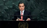 Ngoại trưởng Trung Quốc Vương Nghị phát biểu tại Liên Hợp Quốc ngày 21/9. Ảnh: AFP.