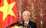Tổng Bí thư Nguyễn Phú Trọng chúc Tết các đồng chí lãnh đạo và nguyên lãnh đạo Đảng, Nhà nước, Mặt trận Tổ quốc Việt Nam. (Ảnh: Phương Hoa/TTXVN)