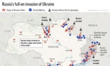 Các hướng tấn công của quân Nga từ ba phía vào Ukraine