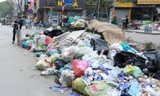 Rác chất đống trên đường phố các quận Nam Từ Liêm, Cầu Giấy. Ảnh: Toàn Vũ