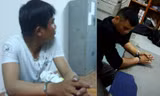 Hai nghi can Lực và Đức tại cơ quan công an. 