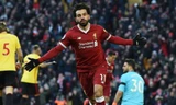 Salah ăn mừng sau khi ghi bàn thắng vào lưới Watford
