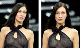 Bella Hadid mặc váy xuyên thấu lộ ngực trần, đọ dáng với chị gái Gigi trên sàn catwalk