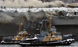 Hiện trường vụ cháy tàu sân bay Đô đốc Kuznetsov. Ảnh: Tass