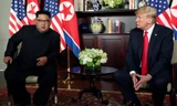 Hai ông Trump - Kim trong hội nghị thượng đỉnh ngày 12/6 tại Singapore. Ảnh: Reuters