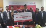 Đại diện Vietlott trao thưởng hơn 10 tỷ cho khách hàng Quảng Ninh.