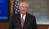 Ngoại trưởng Mỹ Rex Tillerson trong cuộc họp báo ngày 22/8. Ảnh: Tân Hoa Xã