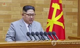 Chủ tịch Triều Tiên Kim Jong-un phát biểu mừng năm mới. Ảnh: Yonhap