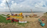 Công trường xây dựng cầu Tứ Liên sau 1 tháng thi công