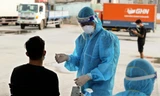 Cận cảnh lấy xét nghiệm nhanh COVID -19 cho hàng trăm lái xe 'luồng xanh' tại Hà Nội