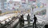 Thi công cầm chừng tại ga Láng thuộc tuyến Cát Linh - Hà Đông. Ảnh: Báo Giao thông