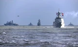 Các tàu chiến của Nga và Trung Quốc tập trận chung trên Biển Nhật Bản tháng 12/2022. (Ảnh: AP)