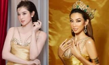 Thùy Tiên, Huyền My đọ sắc nóng bỏng khi cùng diện váy vàng gold cúp ngực sexy