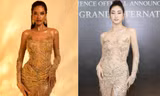 Cùng mặc váy dát vàng xuyên thấu, Lương Thùy Linh và Lê Hoàng Phương đẹp kiêu sa tựa 'nữ thần'