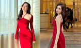 Đỗ Thị Hà - Lương Thuỳ Linh cùng diện váy đỏ rực, khoe dáng nóng bỏng giữa trời giá rét
