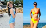 Á hậu Phương Anh, Đào Thị Hà đọ dáng nóng bỏng với áo tắm trên biển