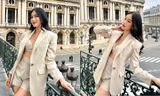 Á hậu Phương Anh diện mốt khoe áo ngực sexy, đọ dáng Lương Thuỳ Linh trên đường phố Paris
