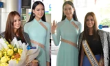 Á hậu Bảo Ngọc nổi bật với chiều cao 1m85 khi mặc áo dài ra sân bay đón Hoa hậu Liên lục địa 2021