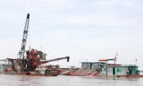 Cát tặc lộng hành trên sông Hồng (ảnh do PV Tiền Phong ghi được trước thời điểm cơ quan công an đánh án). Ảnh: Minh Đức.