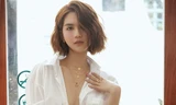 Ngọc Trinh diện áo sơ mi trắng lấp ló vòng một không nội y