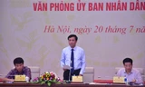 Chủ nhiệm Văn phòng Quốc hội Nguyễn Hạnh Phúc phát biểu tại hội nghị. Ảnh QK