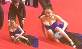 Hoa hậu Quý bà Trung Quốc khoe ngực khủng, 'vồ ếch’ ở thảm đỏ Cannes 